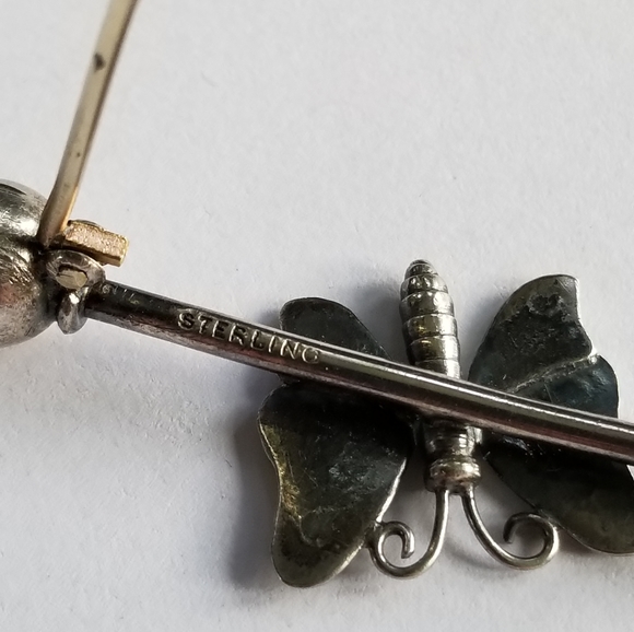 Relisted -antique Butterfly bar pin brooch Sterling Silver victorian edwardian - Picture 12 of 13